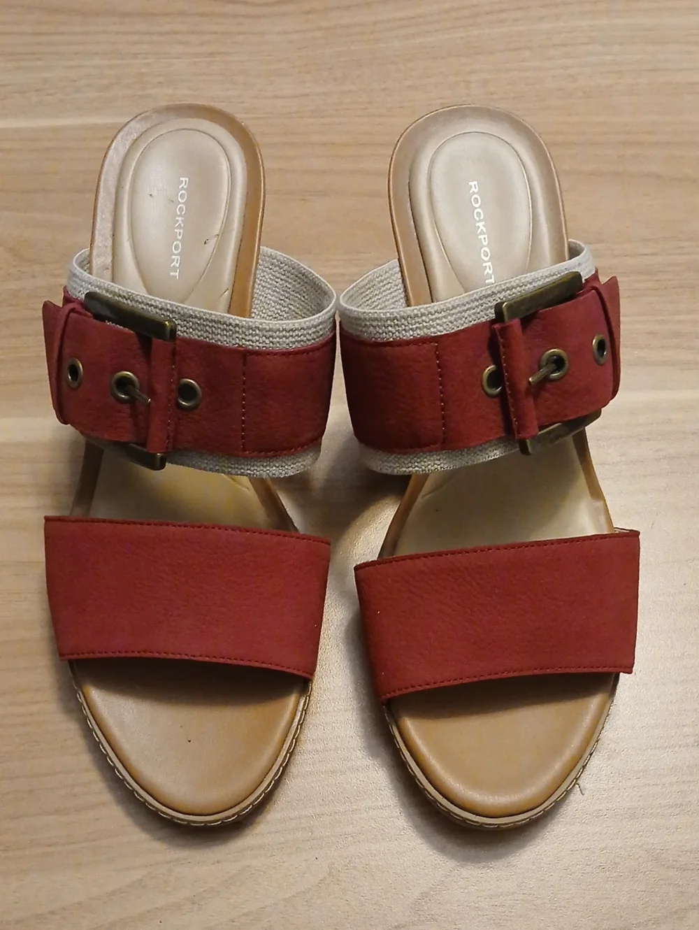 Rockport Women’s Red Slide Mules with Buckle Accent in Size 9.5